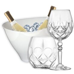 Sicignano | Set 6 Calici CL.53 con 6 Bicchieri CL.38 Alkemist per Vino Acqua Whisky Liquori Cocktail, Cristallo Ecologico, Trasparenti, Resistenti – Omaggio Secchiello Champagne Bianco 2 Bottiglie