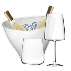 Sicignano | Set 6 Calici CL.65 con 6 Bicchieri CL.42 Essential per Vino Acqua, Cristallo Ecologico, Trasparenti, Resistenti – Omaggio Secchiello Champagne Bianco 2 Bottiglie