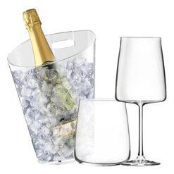 Sicignano | Set 6 Calici CL.65 con 6 Bicchieri CL.42 Essential per Vino Acqua, Cristallo Ecologico, Trasparenti, Resistenti – Omaggio Secchiello Champagne Marea 1 Bottiglia
