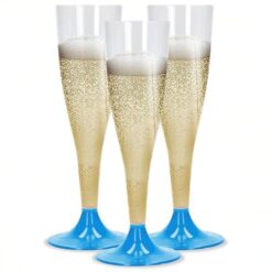 Sicignano | Set 6 Calici Flute in Plastica Trasparente con Piedini Colore Azzurro 10cl ? Bicchieri Lavabili Ideali per Feste Brindisi Celebrazioni ? Perfetti per Champagne Prosecco Cocktail