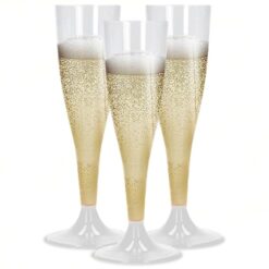 Sicignano | Set 6 Calici Flute in Plastica Trasparente con Piedini Colore Bianco 10cl ? Bicchieri Lavabili Ideali per Feste Brindisi Celebrazioni ? Perfetti per Champagne Prosecco Cocktail
