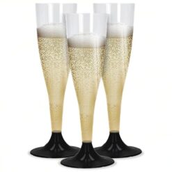 Sicignano | Set 6 Calici Flute in Plastica Trasparente con Piedini Colore Nero 10cl ? Bicchieri Lavabili Ideali per Feste Brindisi Celebrazioni ? Perfetti per Champagne Prosecco Cocktail