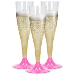 Sicignano | Set 6 Calici Flute in Plastica Trasparente con Piedini Colore Rosa 10cl ? Bicchieri Lavabili Ideali per Feste Brindisi Celebrazioni ? Perfetti per Champagne Prosecco Cocktail