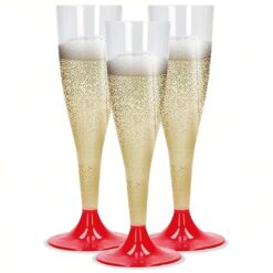Sicignano | Set 6 Calici Flute in Plastica Trasparente con Piedini Colore Rosso 10cl ? Bicchieri Lavabili Ideali per Feste Brindisi Celebrazioni ? Perfetti per Champagne Prosecco Cocktail