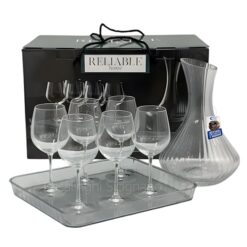 Set Decanter Vino 1.7L con 6 Calici Degustazione 31.5cl e Vassoio, Kit Sommelier Completo 8 Pezzi in Vetro e Plastica, Idea Regalo Elegante per Natale, Matrimonio e Cene