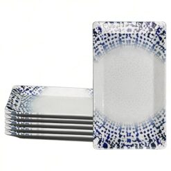 Sicignano | Set Piatto Portata Rettangolare in Porcellana Bianco con Decoro a Rilievo - Lavabile in Lavastoviglie, Adatto a Microonde, Resistente ai Tagli, Made in Italy (29x17,5 cm, 6 Pezzi)