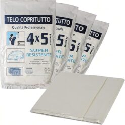 Sicignano | Set Telo Copritutto 4x5 metri Multiuso per Imbiancare Protettivo Conservazione Ristrutturazione, Trasparente, Resistente - Ideale per Fai da te Hobby Campeggio Casa (4 Pezzi)