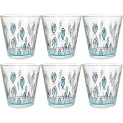 Sicignano | Set di 6 Bicchieri in Vetro, 325ml, Decorazioni Artistiche Vietri, Amalfi e Fish, Lavabili in Lavastoviglie (2, Fish)
