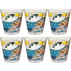 Sicignano | Set di 6 Bicchieri in Vetro, 325ml, Decorazioni Artistiche Vietri, Amalfi e Fish, Lavabili in Lavastoviglie (2, Amalfi)
