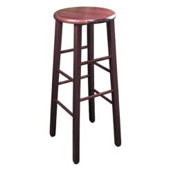 Sicignano | Sgabello Tondo in Legno Massello, Piede Dritto, Struttura Stabile e Sicura - Dimensioni Altezza 80x32 cm Diametro Seduta - Noce, Artigianale, per Pub Bar Ristoranti Cucina