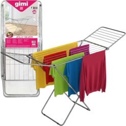 Sicignano | Stendibiancheria da pavimento Jolly, 18 m stenditura, acciaio, con piedi antiscivolo, varianti con mollette e accessori (Stendino)