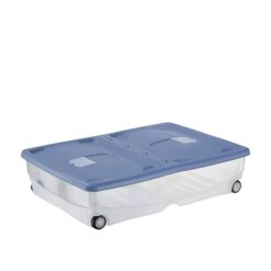 Sicignano | Storage Box Multiuso 64L con Coperchio a Doppia Apertura – Contenitore Semitrasparente 80x60x18 cm con Tasche Antitarme – Ideale per Armadi, Casa, Ripostigli e Cambi Stagione (Palace Blu)
