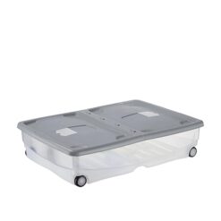 Sicignano | Storage Box Multiuso 64L con Coperchio a Doppia Apertura – Contenitore Semitrasparente 80x60x18 cm con Tasche Antitarme – Ideale per Armadi, Casa, Ripostigli e Cambi Stagione (Stone Grey)