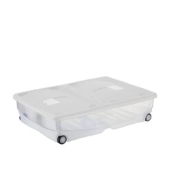 Sicignano | Storage Box Multiuso 64L con Coperchio a Doppia Apertura – Contenitore Semitrasparente 80x60x18 cm con Tasche Antitarme – Ideale per Armadi, Casa, Ripostigli e Cambi Stagione (Bianco)