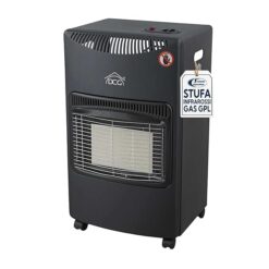 Sicignano | Stufa a Gas Portatile Infrarossi con Ruote ? Potenza Regolabile 1,55-4,2 kW, Accensione Piezoelettrica, per Bombola 15 Kg, Sicurezza ODS e Anti-Ribaltamento, Colore Nero