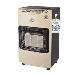 Sicignano | Stufa a Gas Portatile Infrarossi con Ruote ? Potenza Regolabile 1,55-4,2 kW, Accensione Piezoelettrica, per Bombola 15 Kg, Sicurezza ODS e Anti-Ribaltamento, Colore Crema