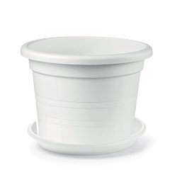 Sicignano | Vaso Cilindro con Sottovaso in Polipropilene, Resistente agli Urti e UV, Made in Italy - Vaso Grandi Dimensioni per Ingressi Giardini Spazi Pubblici (Bianco, 70 cm)