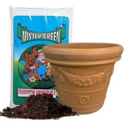 Sicignano | Vaso Festonato Ø55cm Doppio Bordo in Resina con Terriccio 50L Incluso, Colore Terracotta, Decorato con Motivi Floreali, per Giardino, Made in Italy (Ø 52,5 x 44,5h cm)