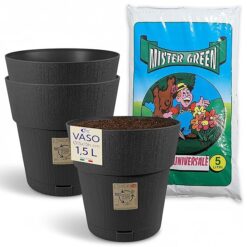 Sicignano | Vaso da Giardino in Plastica Riciclata, Modello Ethica Set Completo con Terriccio, Perfetto per Interni ed Esterni, Made in Italy (Grafite, Ø 15 cm, 3 Vasi)