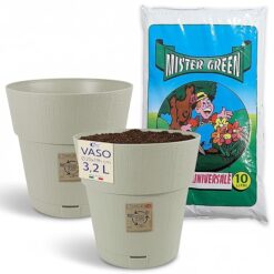 Sicignano | Vaso da Giardino in Plastica Riciclata, Modello Ethica Set Completo con Terriccio, Perfetto per Interni ed Esterni, Made in Italy (Gesso, Ø 20 cm, 2 Vasi)