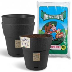 Sicignano | Vaso da Giardino in Plastica Riciclata, Modello Ethica Set Completo con Terriccio, Perfetto per Interni ed Esterni, Made in Italy (Grafite, Ø 20 cm, 3 Vasi)