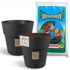 Sicignano | Vaso da Giardino in Plastica Riciclata, Modello Ethica Set Completo con Terriccio, Perfetto per Interni ed Esterni, Made in Italy (Grafite, Ø 20 cm, 2 Vasi)