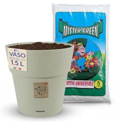 Sicignano | Vaso da Giardino in Plastica Riciclata, Modello Ethica Set Completo con Terriccio, Perfetto per Interni ed Esterni, Made in Italy (Tortora, Ø 30 cm, 2 Vasi)