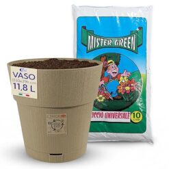 Sicignano | Vaso da Giardino in Plastica Riciclata, Modello Ethica Set Completo con Terriccio, Perfetto per Interni ed Esterni, Made in Italy (Tortora, Ø 15 cm, 3 Vasi)