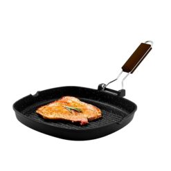 Zanetti, Bistecchiera 28 x 28 cm, Piastra grill in Alluminio Pressofuso ad Alto Spessore, Piastra Grill adatta ai Piani ad Induzione, Manico Pieghevole